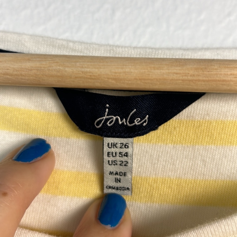 Joules bumble bee Marina yellow stripe long sleeve top plus size 22 cotton - Picture 6 of 16